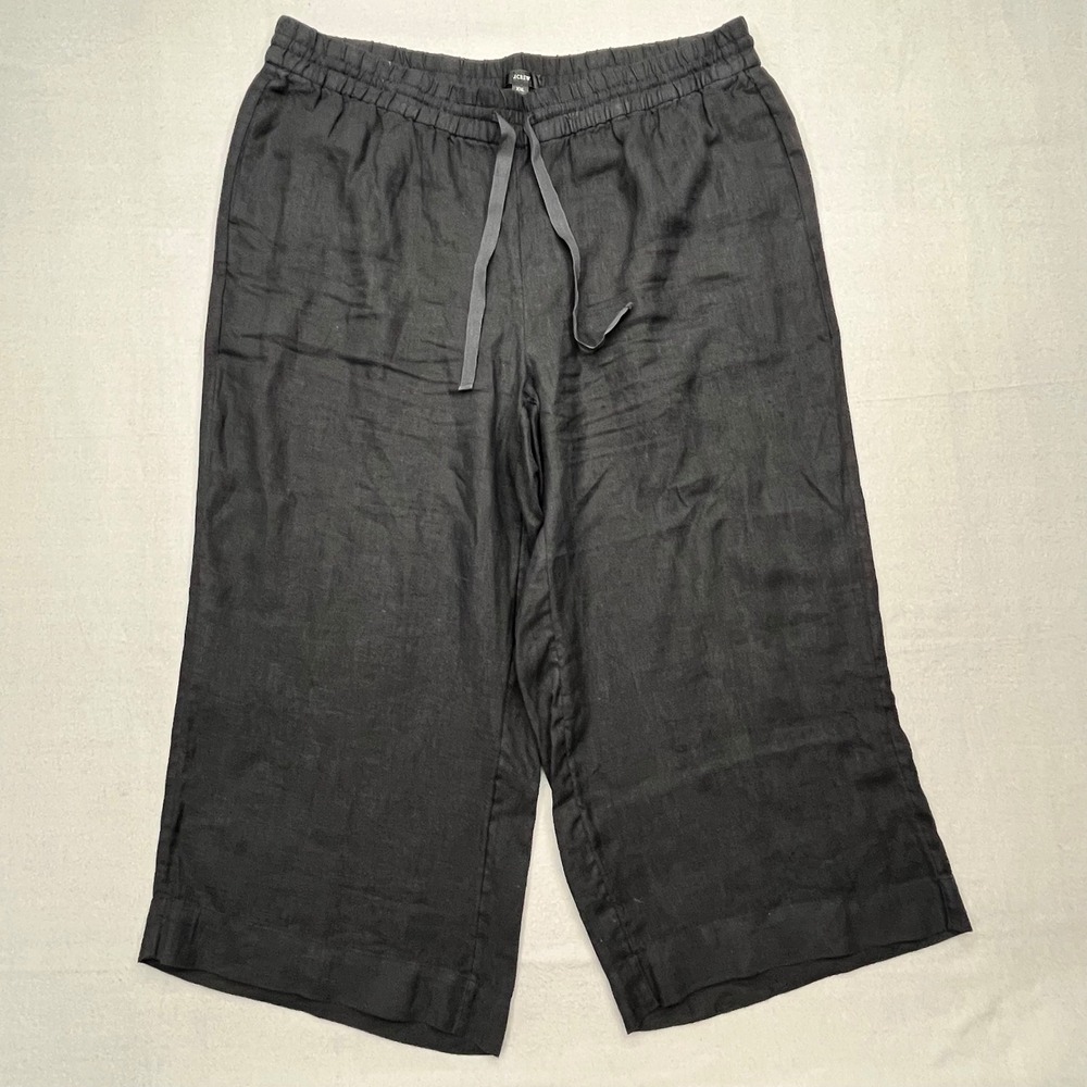 J.Crew Womens XXL Black 100% Linen Wide Leg Cropped Drawstring Pants